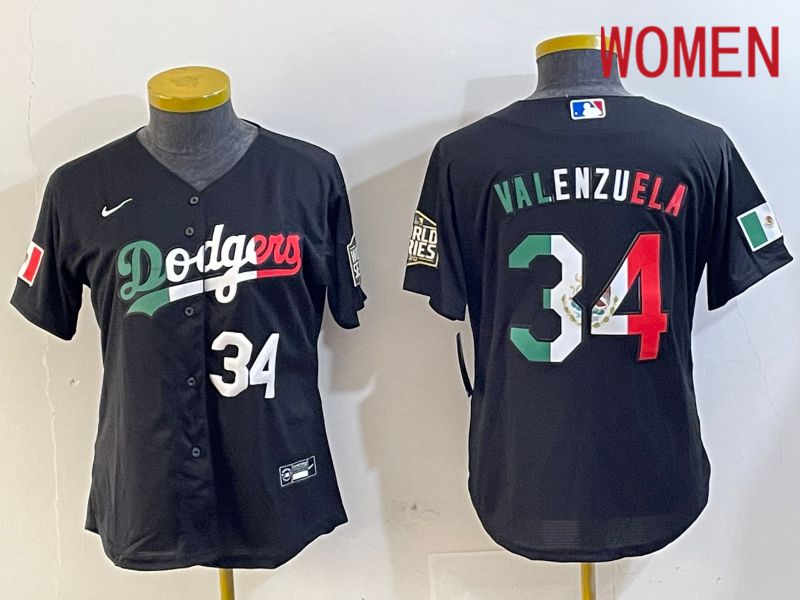 Women Los Angeles Dodgers #34 Valenzuela Black Game 2024 Nike MLB Jersey style 10294->women mlb jersey->Women Jersey